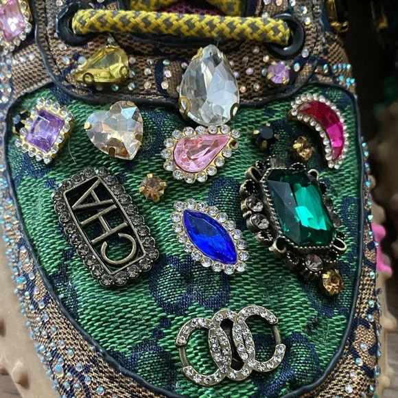 Taxi Rhinestone Canvas Bling Shoes Sz 8.5 Multicolor Gems - Picture 4 of 16